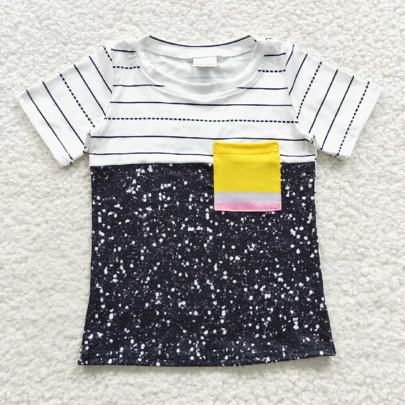 trendy women's shirts -boys black sequin patchwork t-shirts BT0235