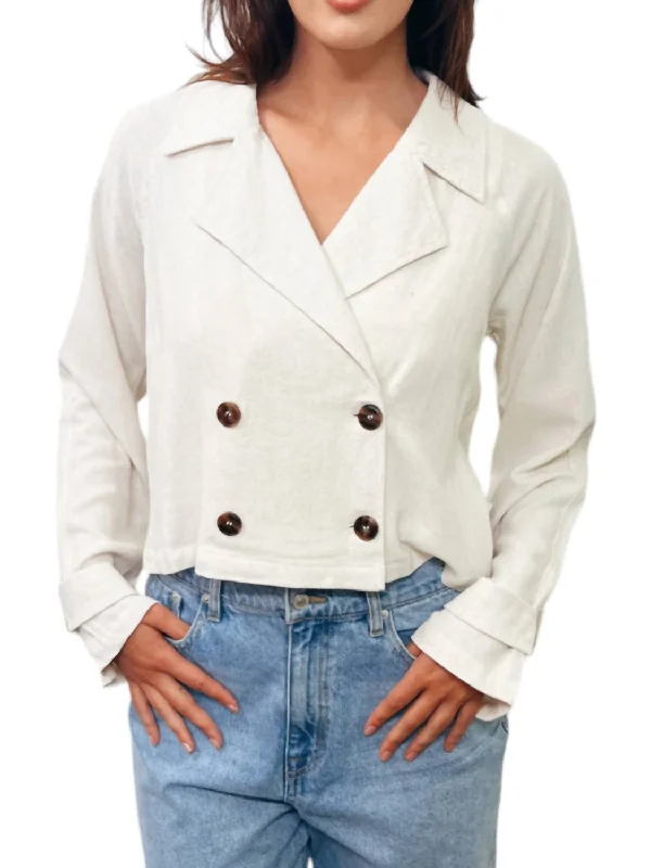 reversible jackets for women -Linen Blend Trench Jacket In Oatmeal