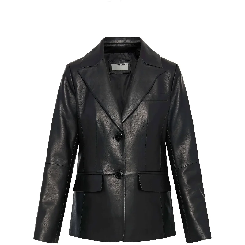 quilted bomber jackets for women -Anne Klein Women's Classic Leather Blazer Jacket