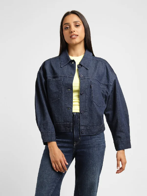 belted wool coats for women -Levi's x Deepika Padukone Solid Navy Shirt Collar Denim Jacket