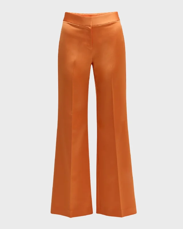 women's high waist pants -Two-Tone Flare-Leg Satin Back Crepe Pants