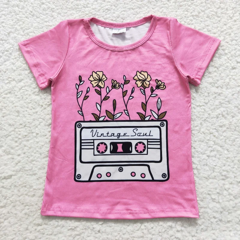 sleeveless blouses for work -girl sound recorder floral pink t-shirts GT0226