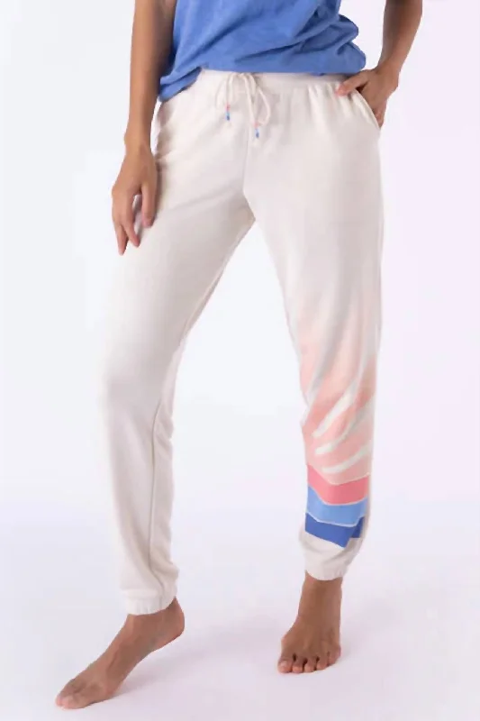 cropped trousers for women -Sunrise Stripes Banded Pants In Stone