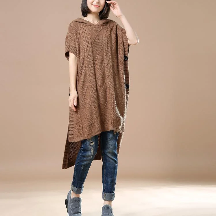 women's summer blouses -Khaki knitted dresses asymetrical sweaters women