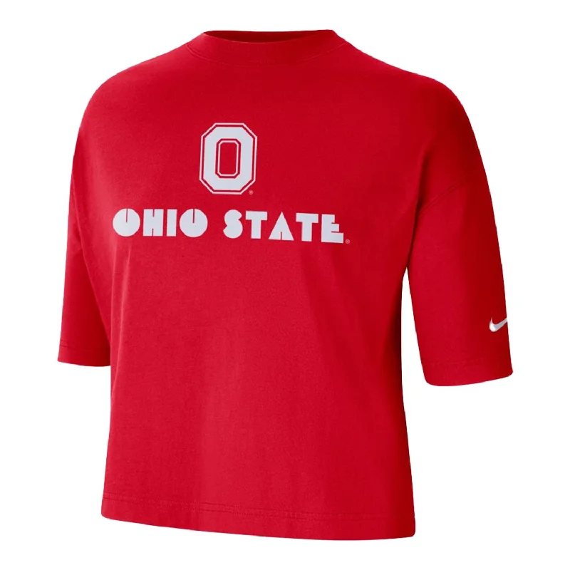 elegant evening tops for women -Ladies Ohio State Buckeyes Nike Block O Crop Short Sleeve