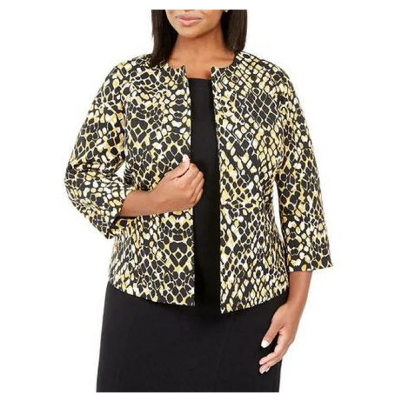 winter parkas for women -Kasper Women's Leopard-Print Open-Front Jacket Yellow Size 10