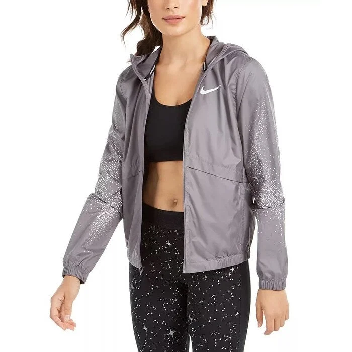 casual bomber jackets for women -Nike Women's Essential Repellent Hooded Running Jacket Grey Size M - Medium