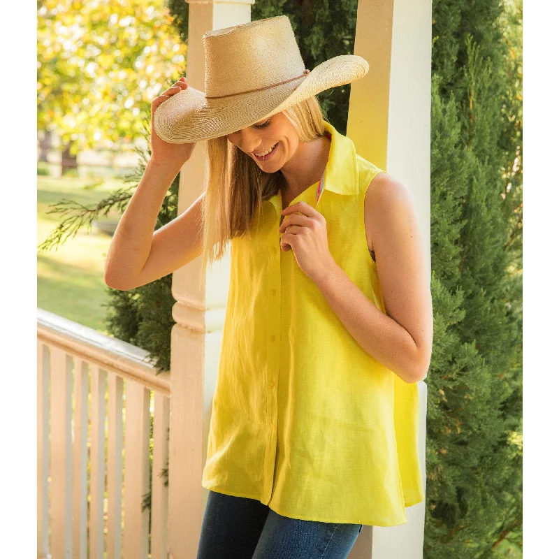 trendy women's shirts -Linen Sleeveless Swing Shirt - Lime Yellow