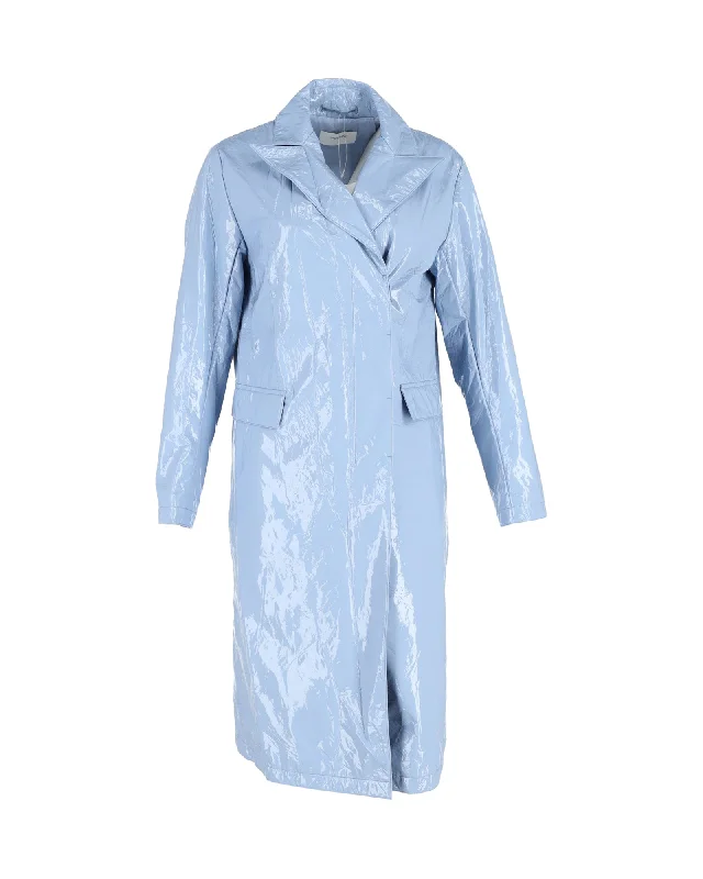 wool blend coats for women -Sportmax Faux Leather Trench Coat In Light Blue Polyester