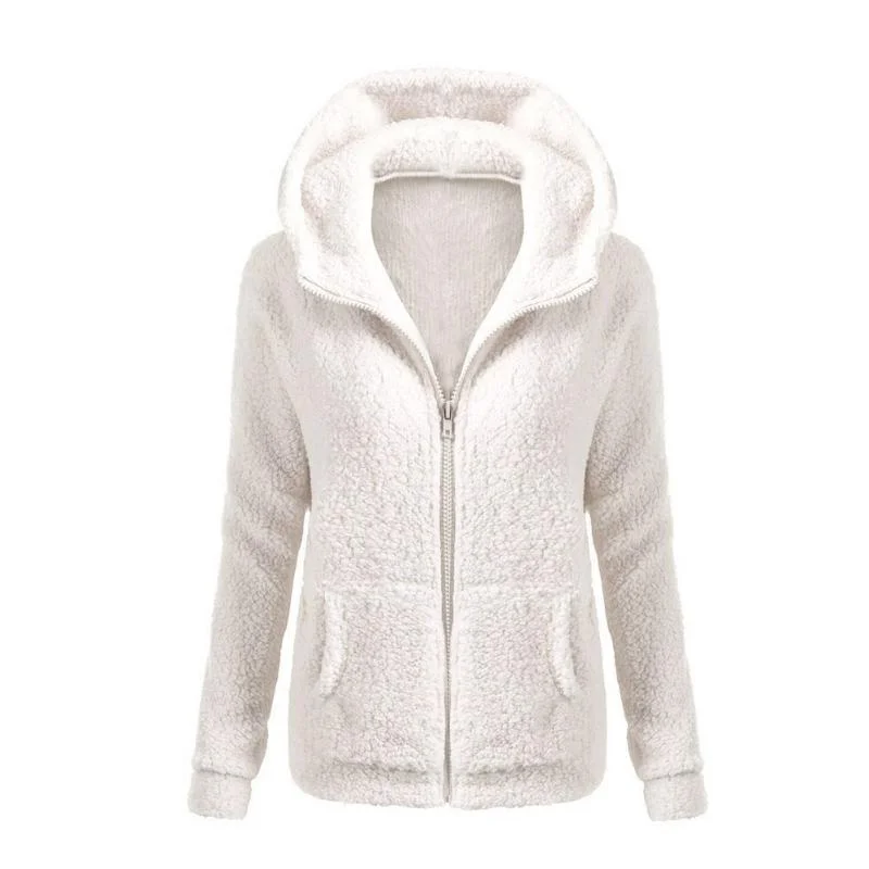 belted wool coats for women -Women Solid Color Coat Thicken Soft Fleece Winter Autumn Warm Jacket Hooded Zipper Overcoat Female Fashion Casual Outwear Coat