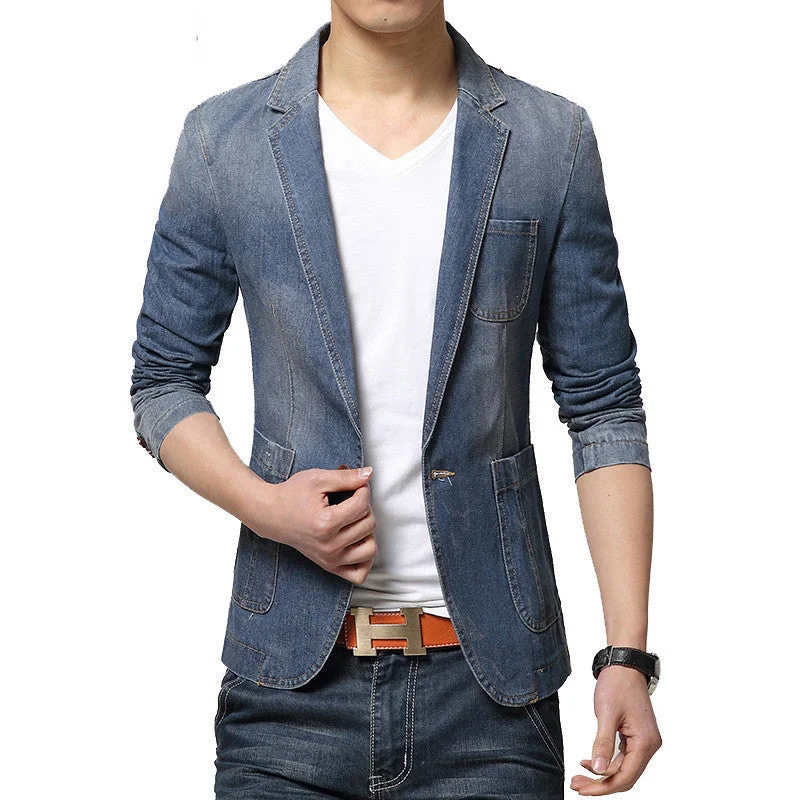 houndstooth coats for women -Spring Fashion Men Blazer Men Trend Jeans Suits Casual Suit Jean Jacket Men Slim Fit Denim Jacket Suit Men