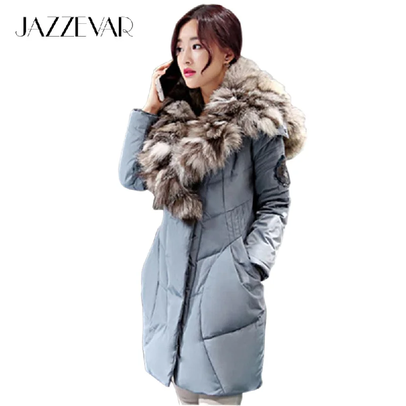 warm winter coats for women -Jazzevar 2017 New Fashion Women's Winter Warm Down Coat Parkas 80% white duck with luxurious large real fox fur Down Jackets