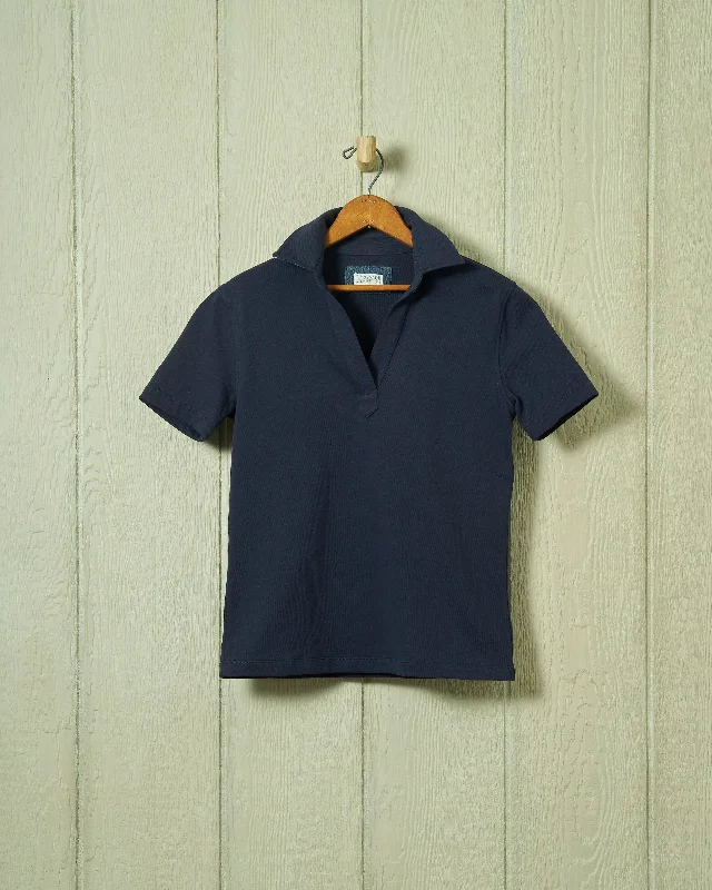 button-up shirts for women -Short Sleeve Inlet Pullover in Navy