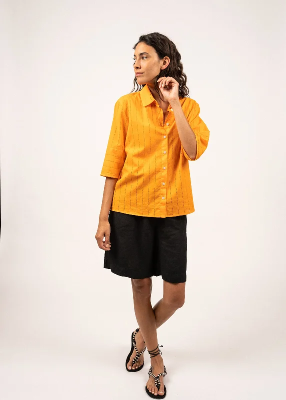 chiffon blouses for women -MEREDITH - Blouse With Short Pagoda Sleeve | 100% Cotton (TANGERINE)