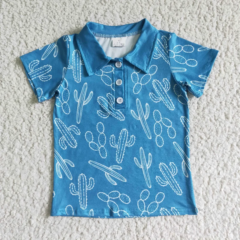 women's satin blouses -Blue western cactus T-shirt