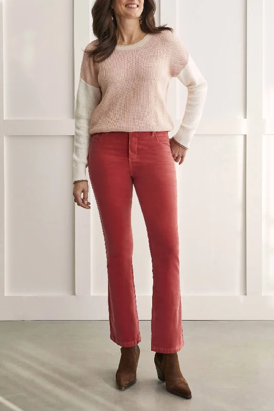 women's skinny trousers -Fly Front Cords Pant In Chili Red