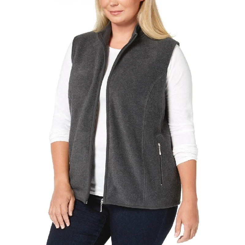 cropped jackets for women -Karen Scott Women's Plus Size Zip-Front Vest Gray Size Small