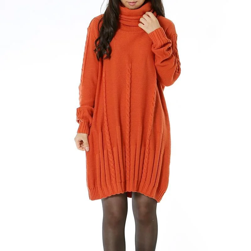 women's mesh tops -Orange women sweaters oversized cable knit