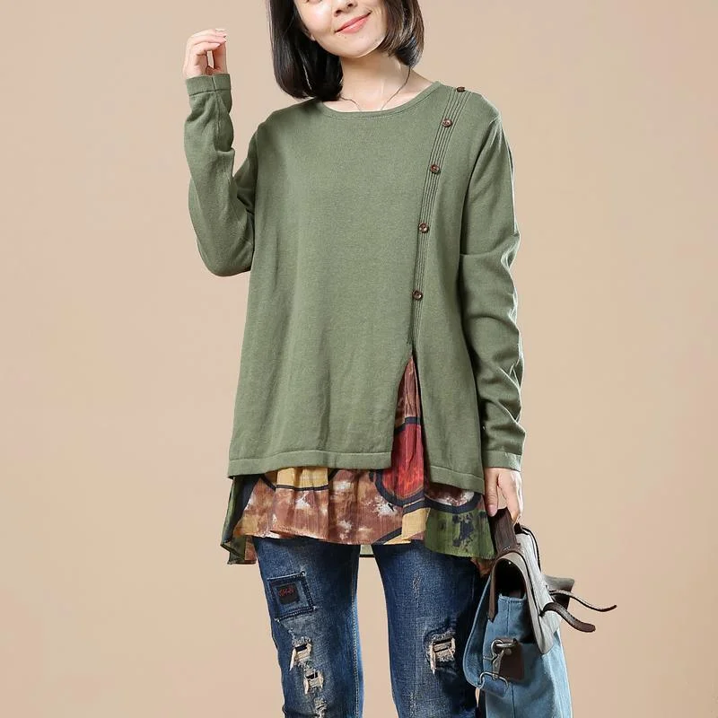 warm tops for women -Green sweaters woman layerd knitted tops