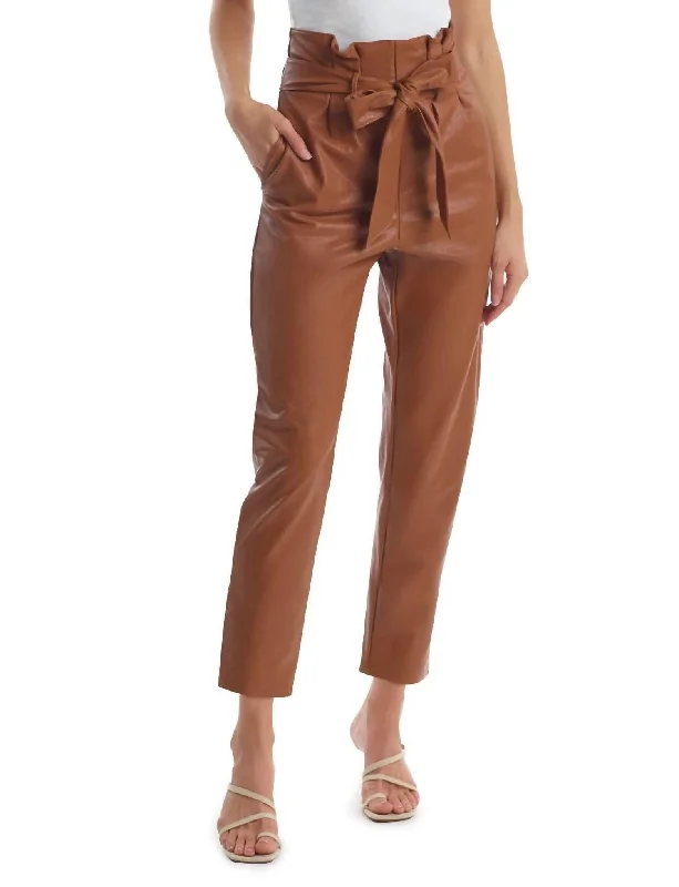 retro-style pants for women -Faux Leather Paperbag Pant In Cocoa