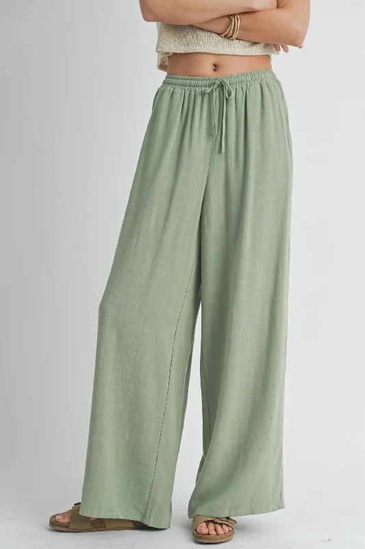 summer pants for women -Sugarloaf Linen Pants In Sage