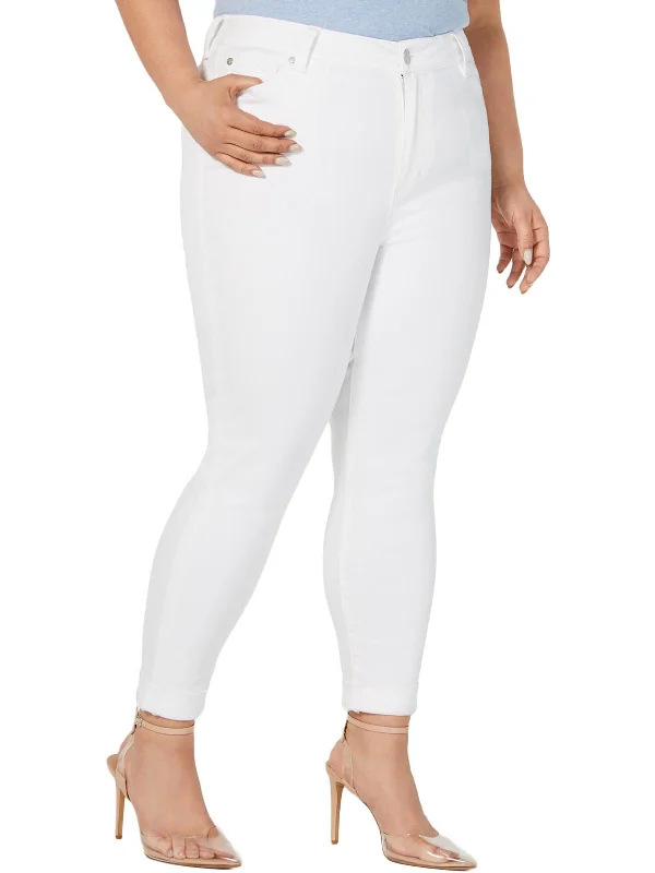 plus size women's pants -Plus Womens High Rise Rolled Skinny Jeans