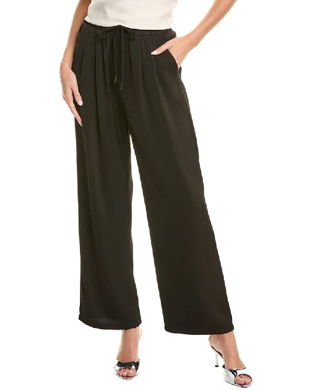 women's stretchable trousers -Gracia Drawstring Elastic Waist Wide Leg Pant