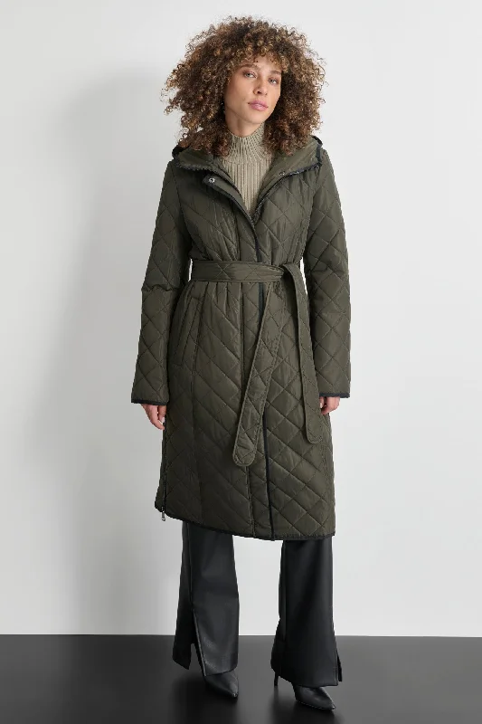 thick fleece coats for women -Long Quilted Trench