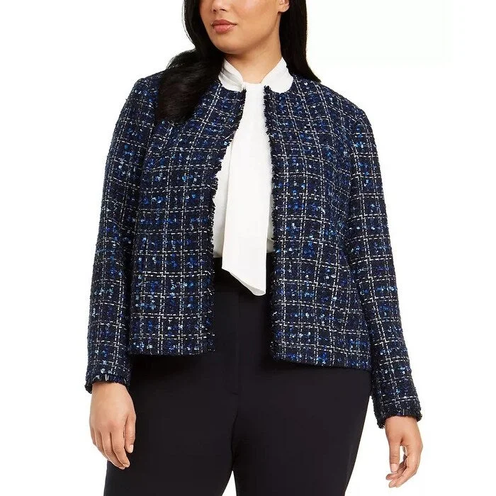 lightweight cashmere coats for women -Calvin Klein Women's Plus Size Tweed Jacket Blue Size 24