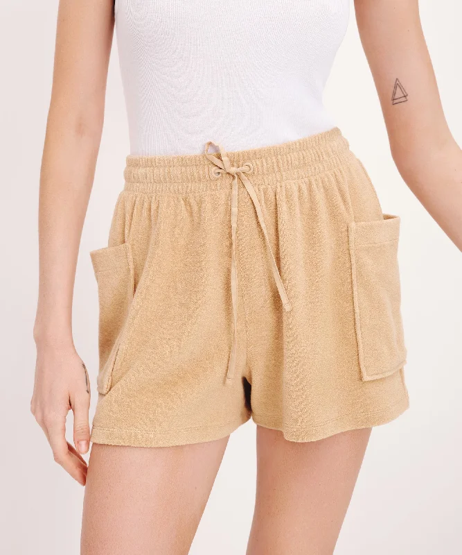 elegant chiffon blouses -Towel Terry Patch Pocket Shorts - Sand Castle