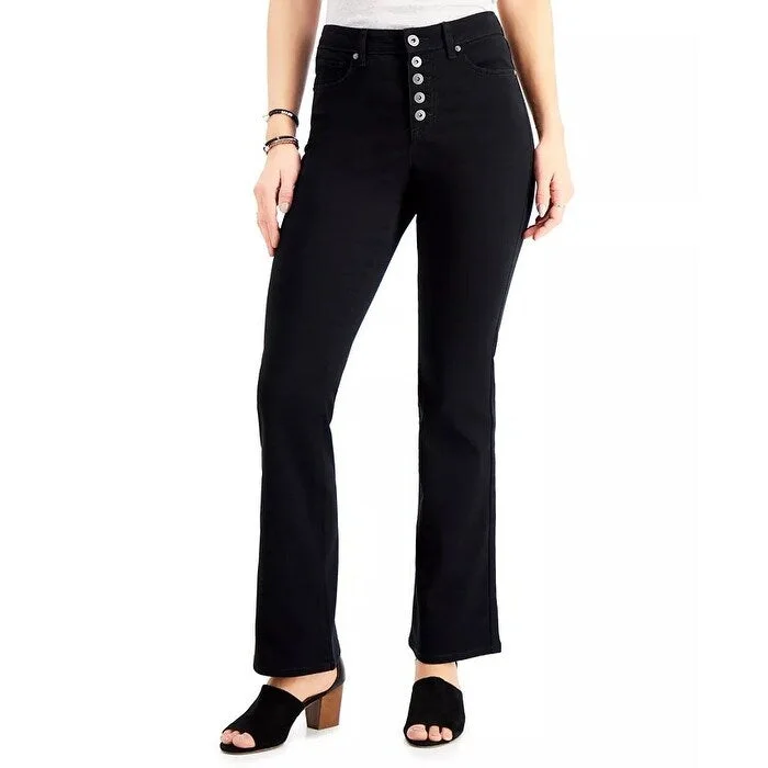 fashionable plaid pants for women -Style & Co Women's Button-Fly Bootcut Jeans Black Size 16