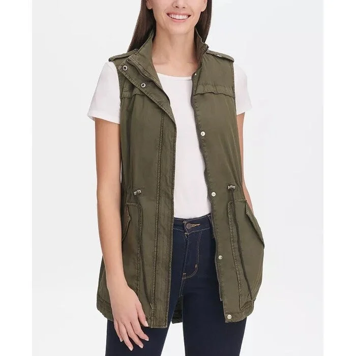 women's raincoats -Levi's Women's Drawstring Utility Vest Green Size Small