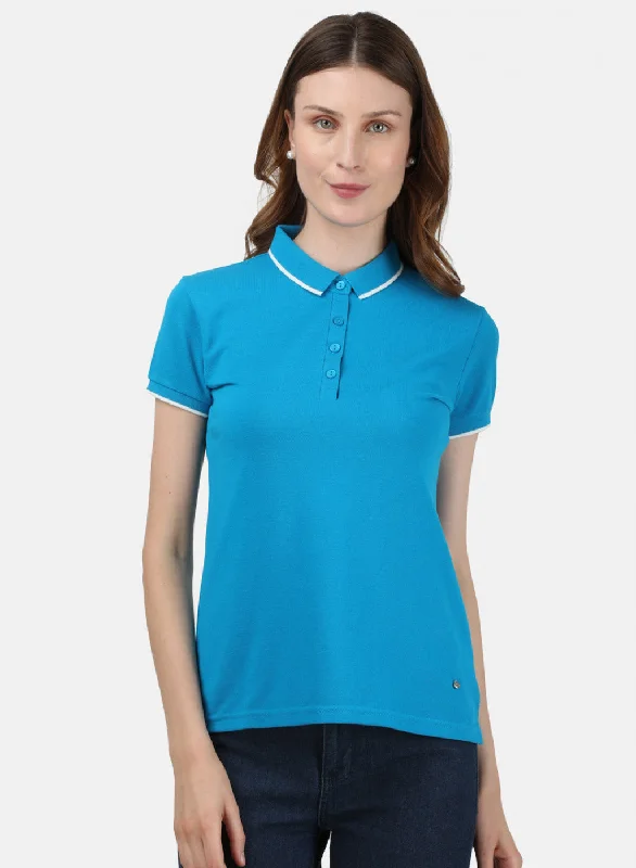 striped shirts for women -Womens Blue Plain T-Shirt