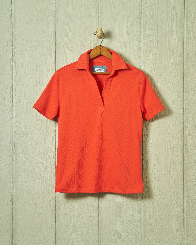 women's v-neck shirts -Short Sleeve Inlet Pullover in Poppy