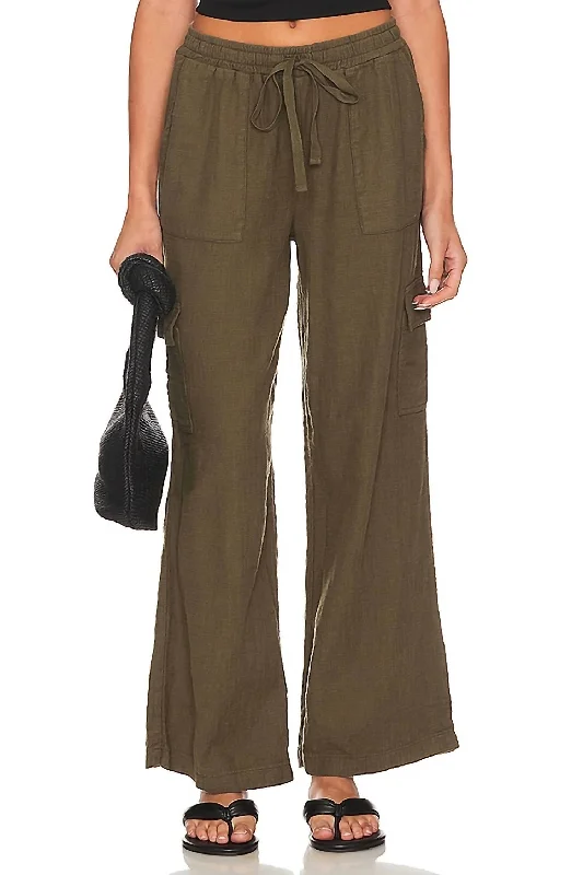 loose linen trousers for women -Wide Leg Cargo Pants In Troops(Olive)