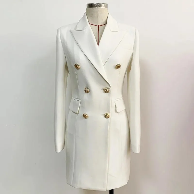 short jackets for women -Lion Buttons Notched Blazer Dress