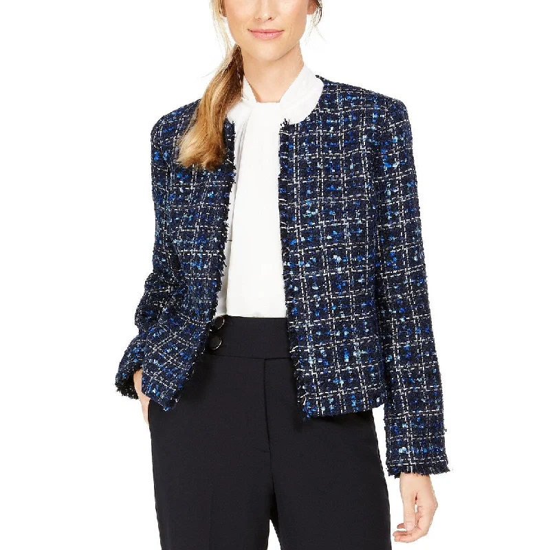 breathable jackets for women -Calvin Klein Women's Tweed Frayed-Edge Jacket Blue Size 2