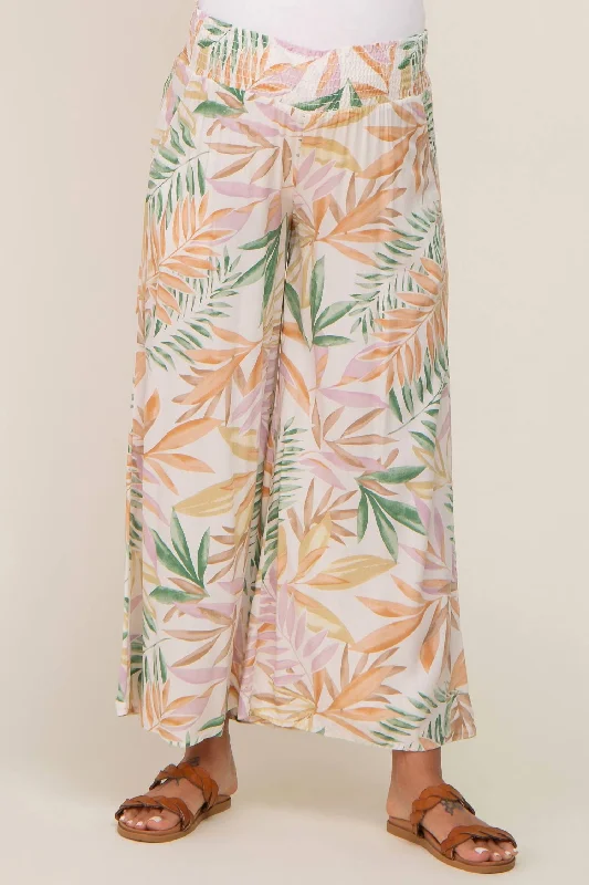 women's flared pants -Palm Printed Palazzo Pants In Multi