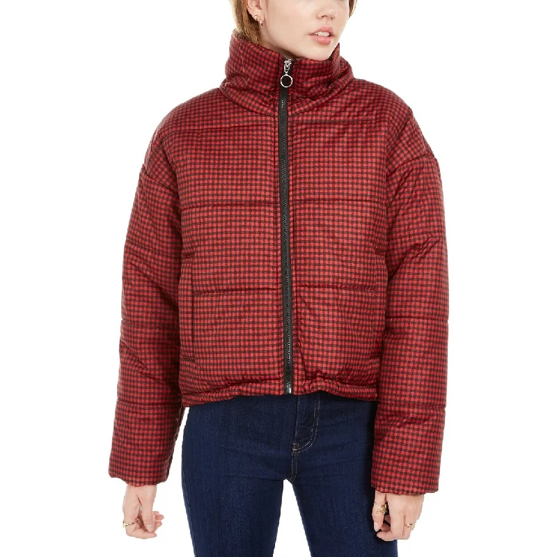 oversized coats for women -Celebrity Women's Plaid Puffer Coat Red Size 2 Extra Large