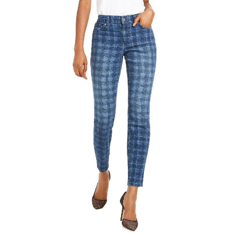 women's chino pants -INC International Concepts Women's Plaid Skinny Jeans Blue Size 8