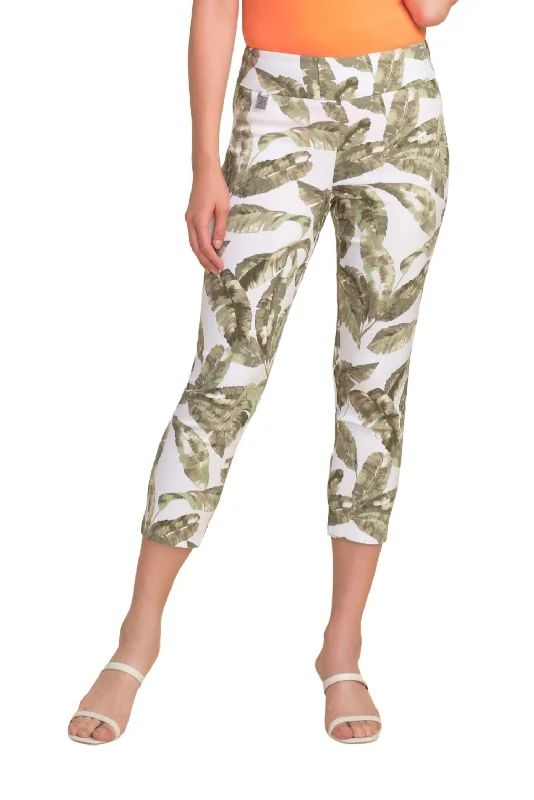 leather leggings for women -Palm Leaf Capri Pant In White/multi