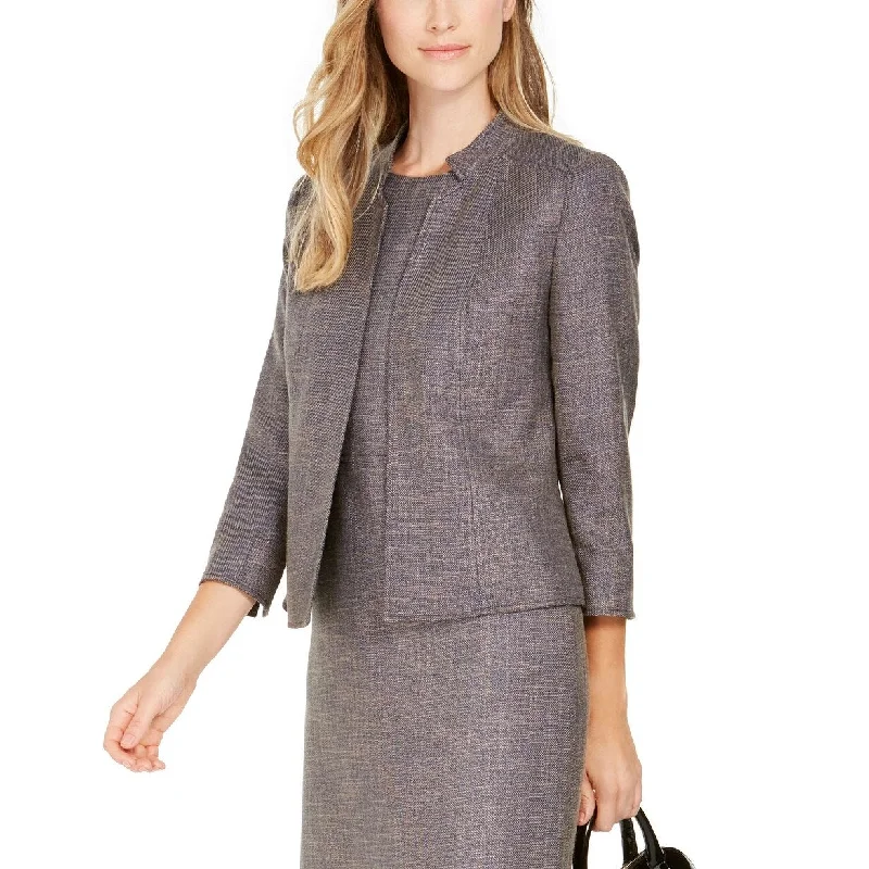 classic trench coats for women -Anne Klein Women's Tweed Band-Collar Jacket Dark Blue Size 4