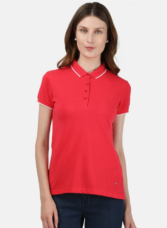 warm tops for women -Womens Red Plain T-Shirt