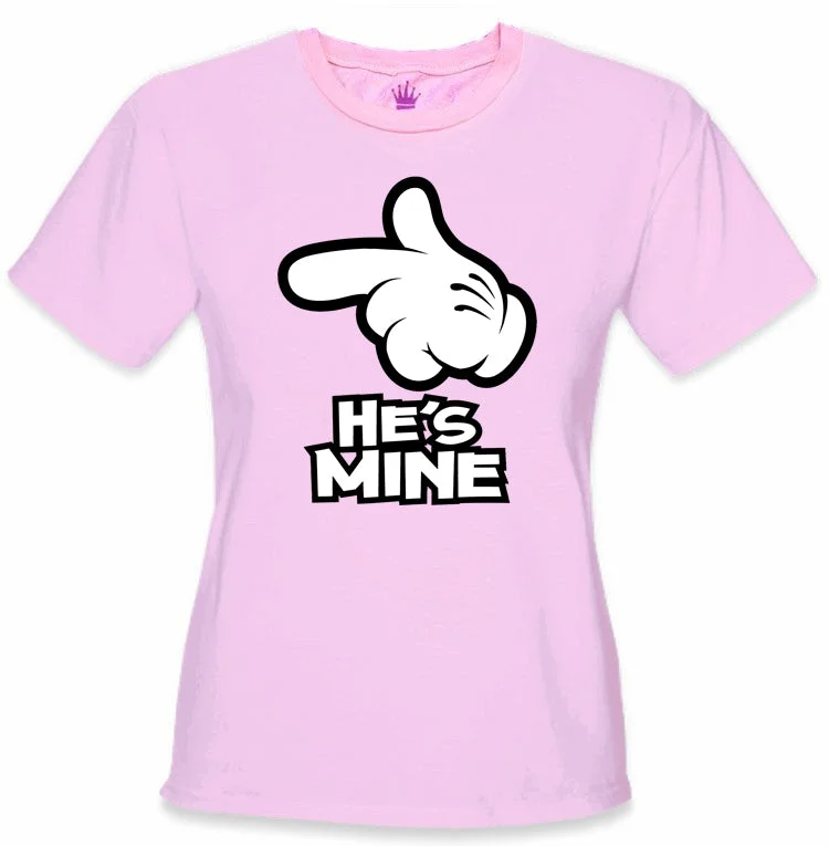 warm tops for women -Cartoon Hands He's Mine Girl's T-Shirt