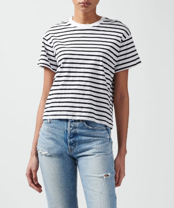 casual long sleeve shirts for women -Classic Jersey Short Sleeve Boy Tee - Black/ White Stripe