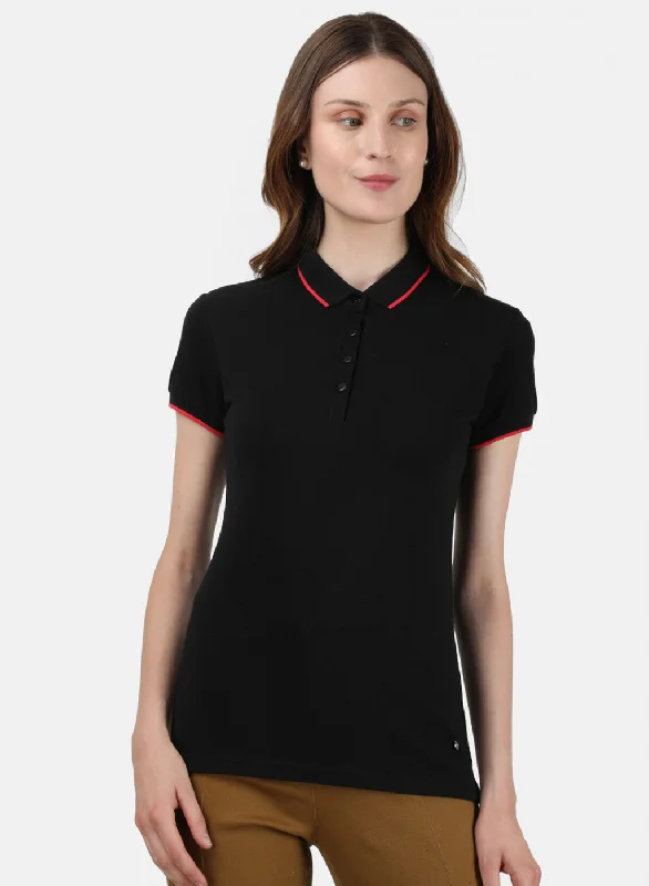 soft fabric tops for women -Womens Black Plain T-Shirt