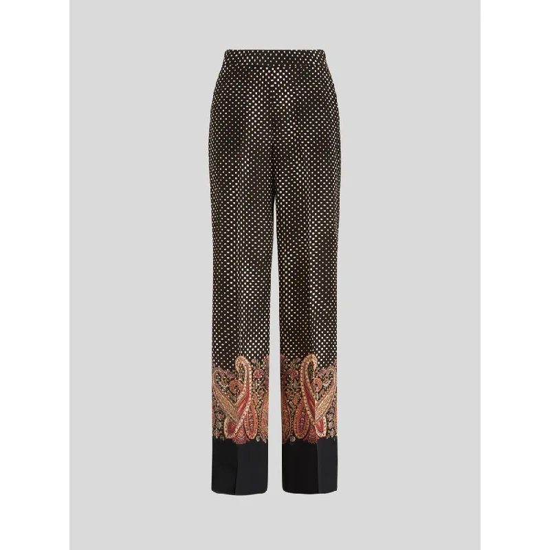 women's elastic waist pants -CRÊPE DE CHINE PALAZZO TROUSERS