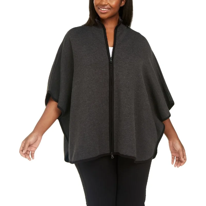 lightweight jackets for women -Anne Klein Women's Plus Size Zip-Up Poncho Sweater Dark Gray Size 1X