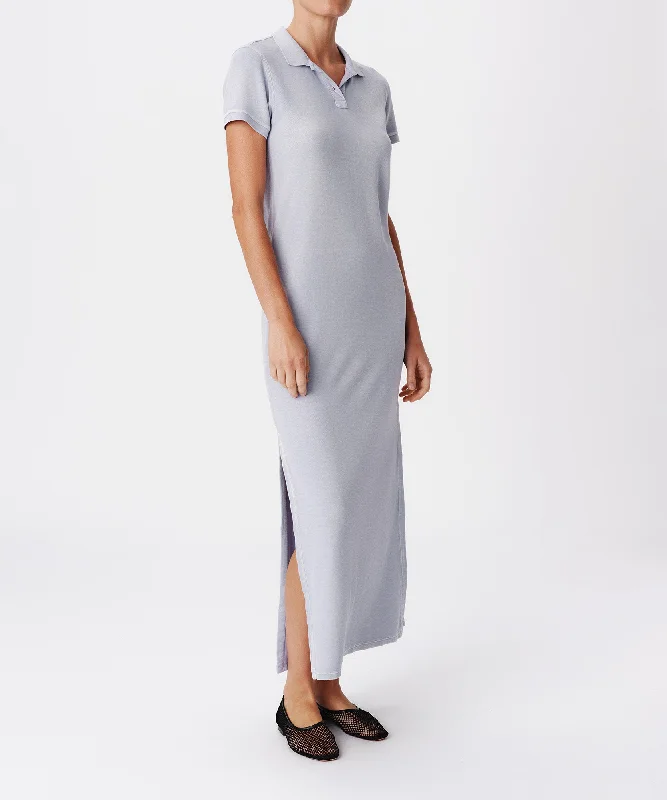 women's ribbed tops -Pique with Wash Short Sleeve Polo Dress - Skyflower