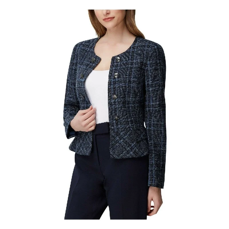 autumn jackets for women -Tahari Asl Women's Plaid Tweed Peplum Jacket Blue Size 2